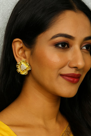 Jewelz Golden Floral Crystal Stud Earrings for Women