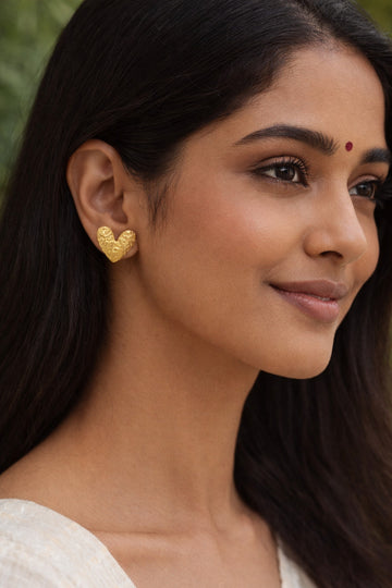Gold-Tone Textured Heart Stud Earrings