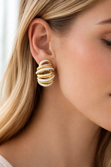 Gold Plated White Enamel Twisted Hoop Earrings for Women