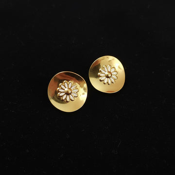 Gold Tone Floral Disc Stud Earrings
