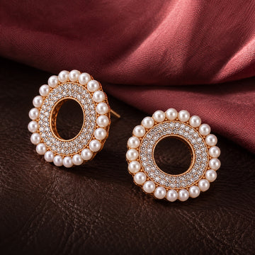 Jewelz Pearl & Rhinestone Halo Circle Stud Earrings