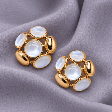 Jewelz Modern Gold & White Stone Geometric Cluster Earrings