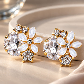 Jewelz Crystal Flower & Rhinestone Cluster Stud Earrings
