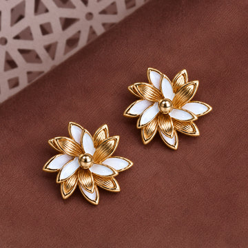 Jewelz Gold & White Enamel Floral Statement Earrings