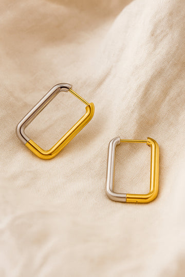Gold & Silver Two-Tone Rectangular Hoop Earrings