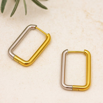 Gold & Silver Two-Tone Rectangular Hoop Earrings