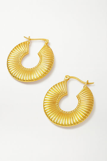 Gold-Tone Ribbed Hoop Earrings (  Stainless Steel )