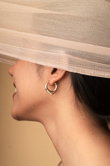 Glossy Gold Heart-V Hoops