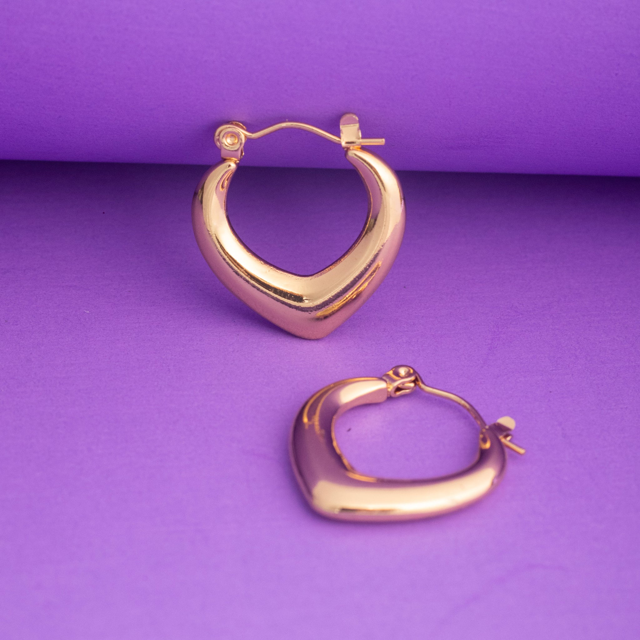 Glossy Gold Heart-V Hoops