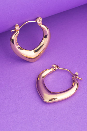 Glossy Gold Heart-V Hoops