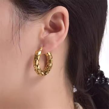 Gold-Tone Textured Bamboo Design Hoop Earrings