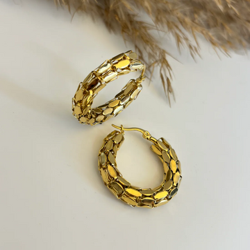 Gold-Tone Textured Bamboo Design Hoop Earrings
