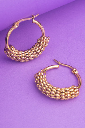 Gold Beaded Hoop Earrings