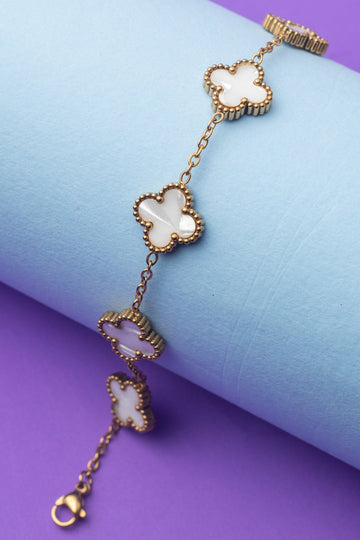 White Clover Charm Bracelet – Gold Finish