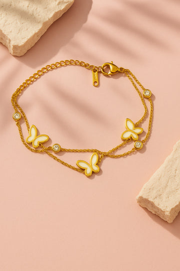 Gold Finish Double Layer Butterfly Bracelet
