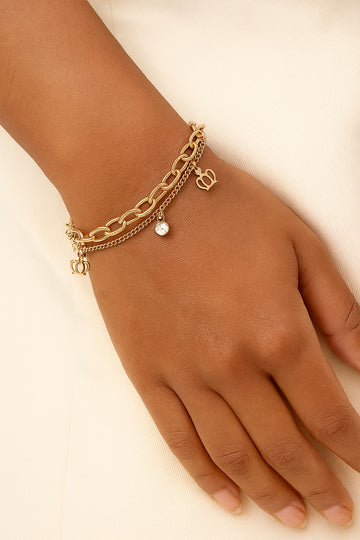 Gold Finish Crown Charm Chain Bracelet