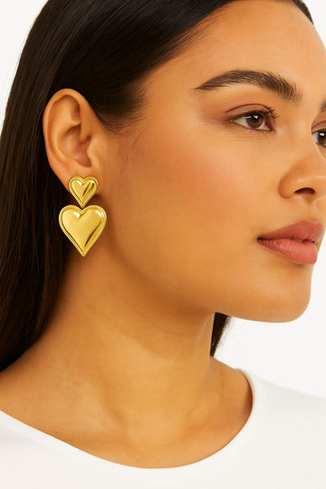Gold-Tone Double Heart Stud Earrings