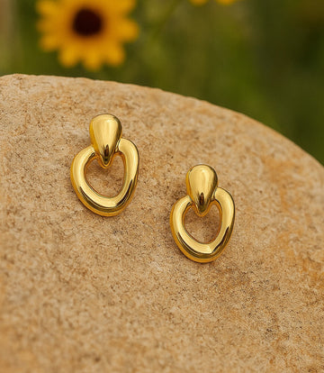 Gold-Tone Chunky Heart-Shaped Statement Stud Earrings