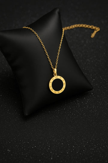 Black Enamel Round Pendant Necklace