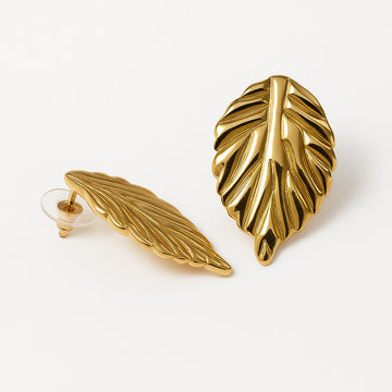 Jewelz Gold-Tone Leaf Stud Earrings (  Stainless Steel )