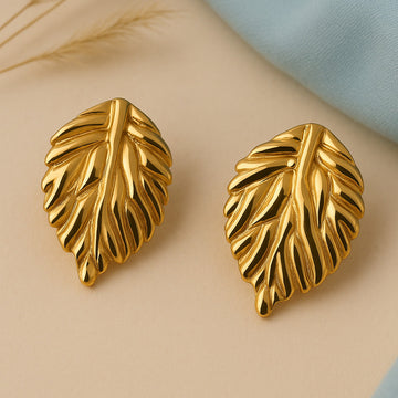 Jewelz Gold-Tone Leaf Stud Earrings (  Stainless Steel )