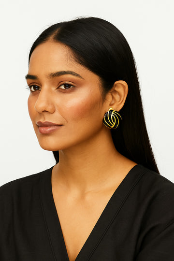 Jewelz Elegant Black & Gold Geometric Stud Earrings