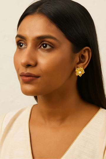 Jewelz Trendy Gold Flower Earrings with Pearl Center