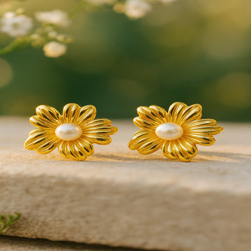 Jewelz Trendy Gold Flower Earrings with Pearl Center