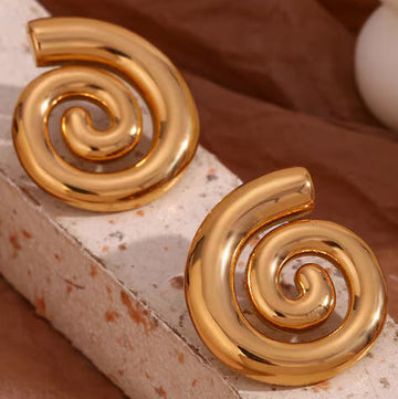 Gold-Tone Bold Spiral Statement Stud Earrings