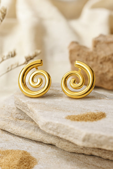 Gold-Tone Bold Spiral Statement Stud Earrings