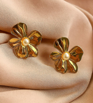 Gold-Tone Floral Statement Stud Earrings