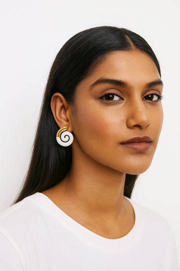 Gold-Tone Ivory Spiral Stud Earrings (  Stainless Steel )