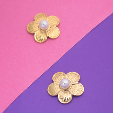 Golden Bloom Pearl Studs