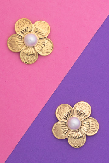 Golden Bloom Pearl Studs