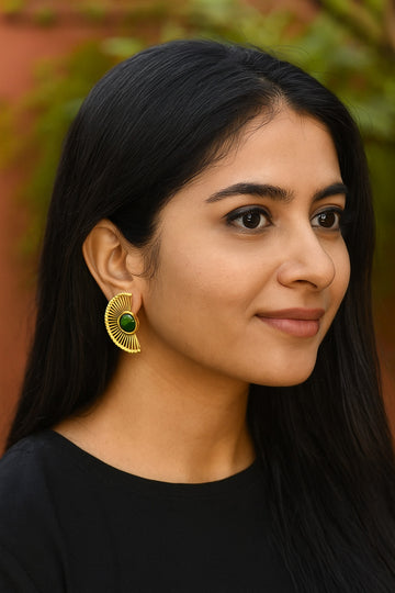 Jewelz Green & Gold Geometric Statement Earrings