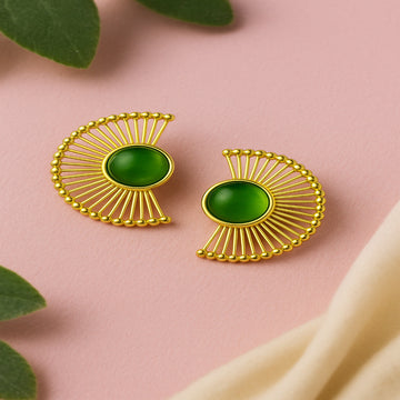 Jewelz Green & Gold Geometric Statement Earrings