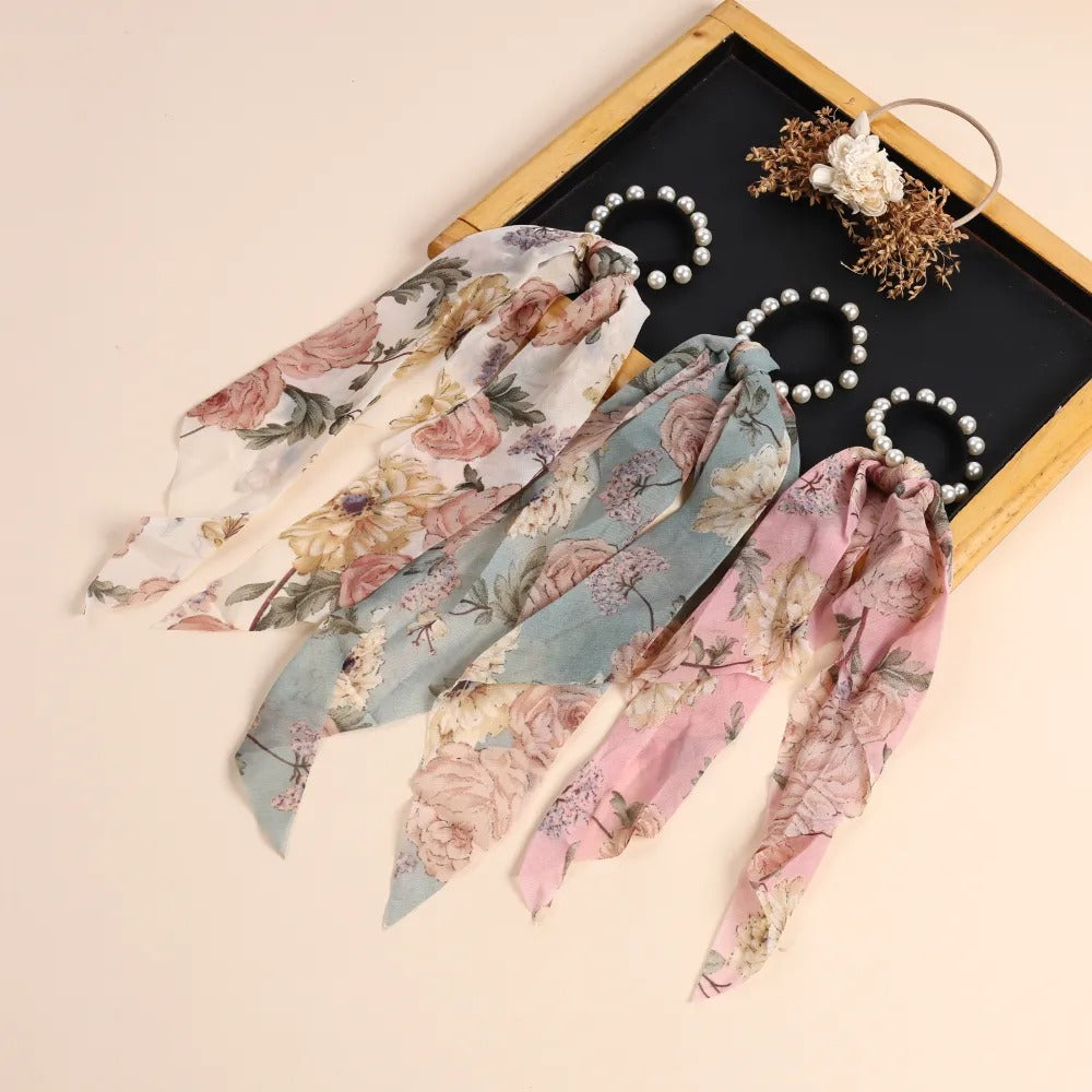 Satin Scrunchies for Girls and Women With A Black Wood Surface