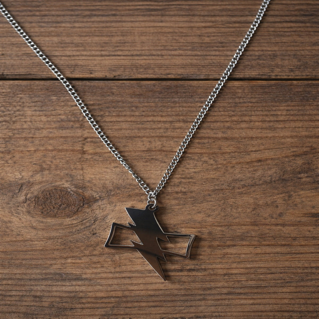Silver-Toned Lightning Bolt Pendant Chain for Men