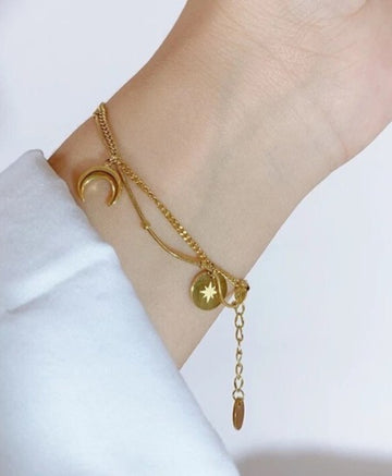 Layered Gold Bracelet with Moon, Star & Sun Charms
